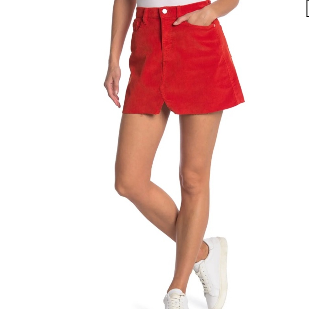 Etica Lucy Corduroy A-Line Mini Skirt in Safety Cone Red Orange size 25-XS